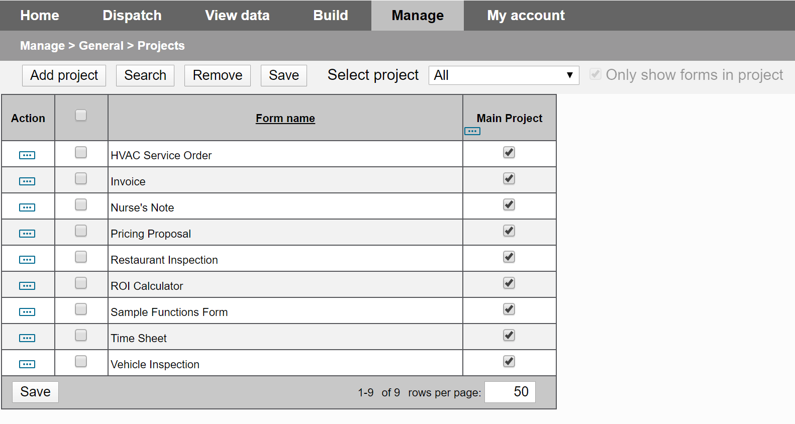 A screenshot of the default Main Project